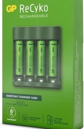 Laturi ja akut 4xAAA 850mAh GP