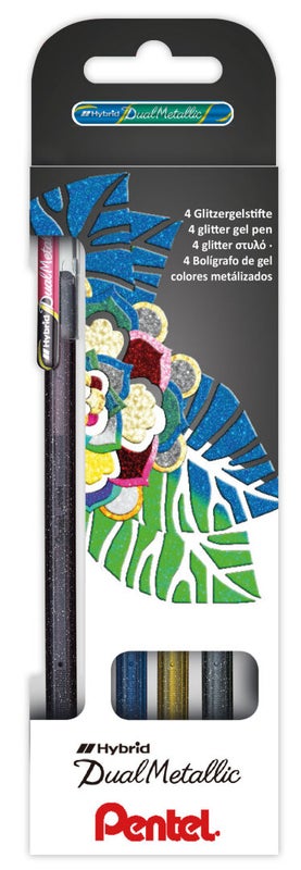 Geelikyn&auml; Pentel Dual Metallic 4kpl kulta ja hopea sek&auml; moniv&auml;rit