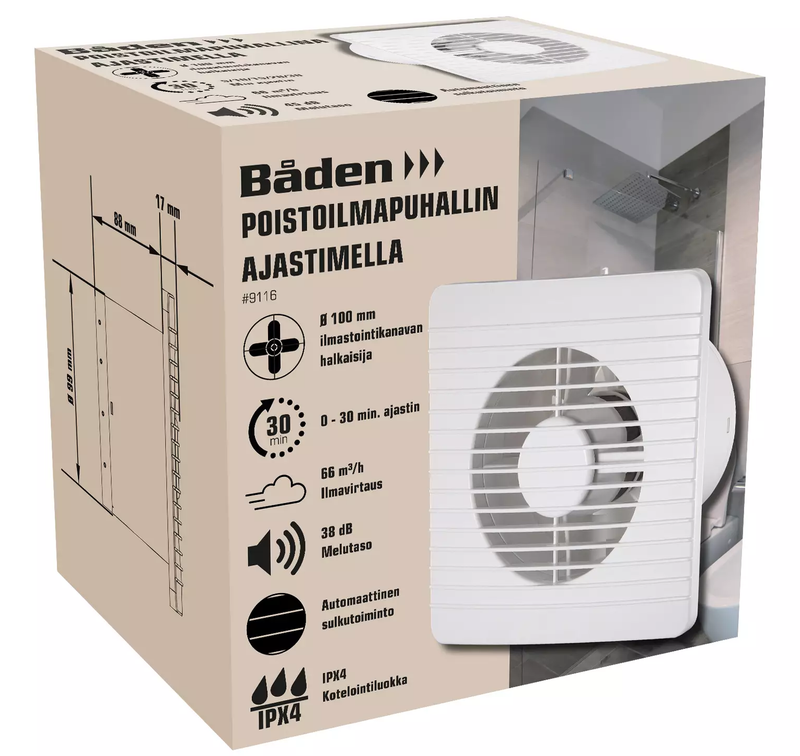 B&aring;den Poistoilmapuhallin ajastimella &oslash; 100 mm