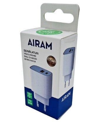 Airam puhelinlaturi pika 20w usb A ja C