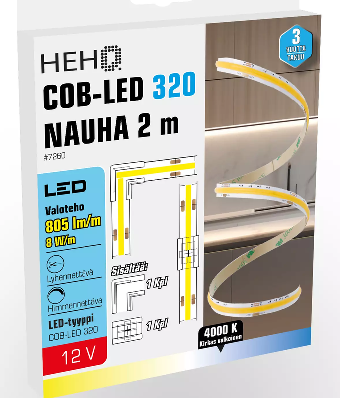 COB-LED 320 NAUHA 2 m, 805 lm/m, 8 W/m, 4000 K, 12 V