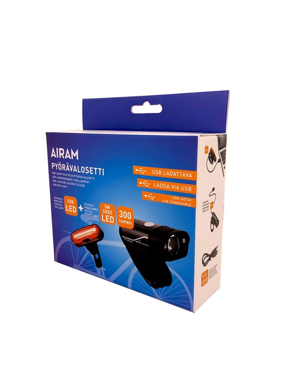 Airam py&ouml;r&auml;valosetti etu- ja takavalo USB-ladattavat